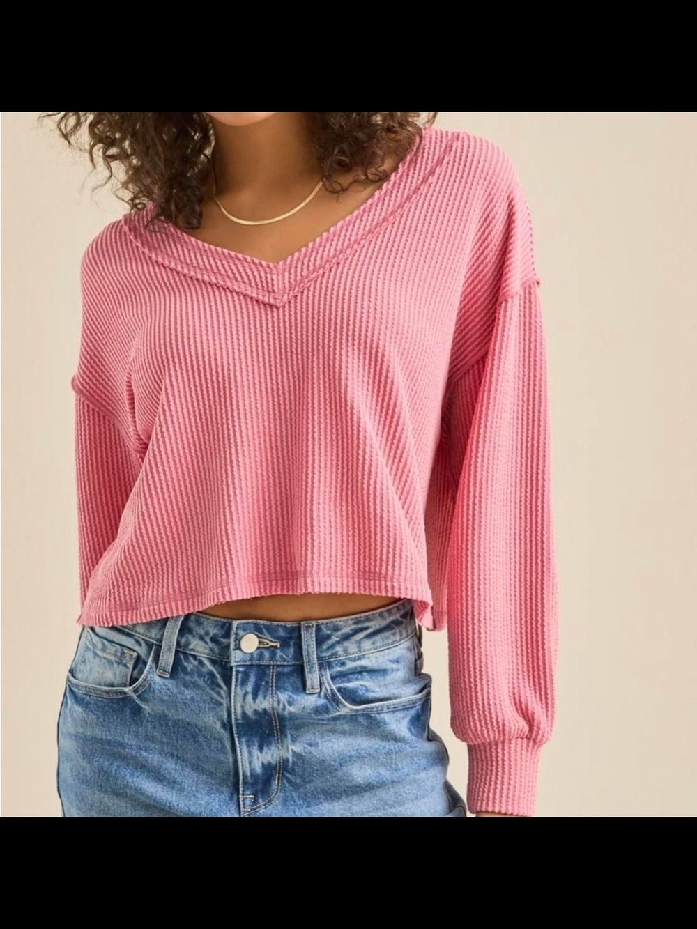 Altar'd State Rose Pink Ribbed Knit Boxy Fit Crop Top